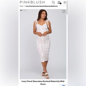 PinkBlush Ivory floral ruched maternity dress